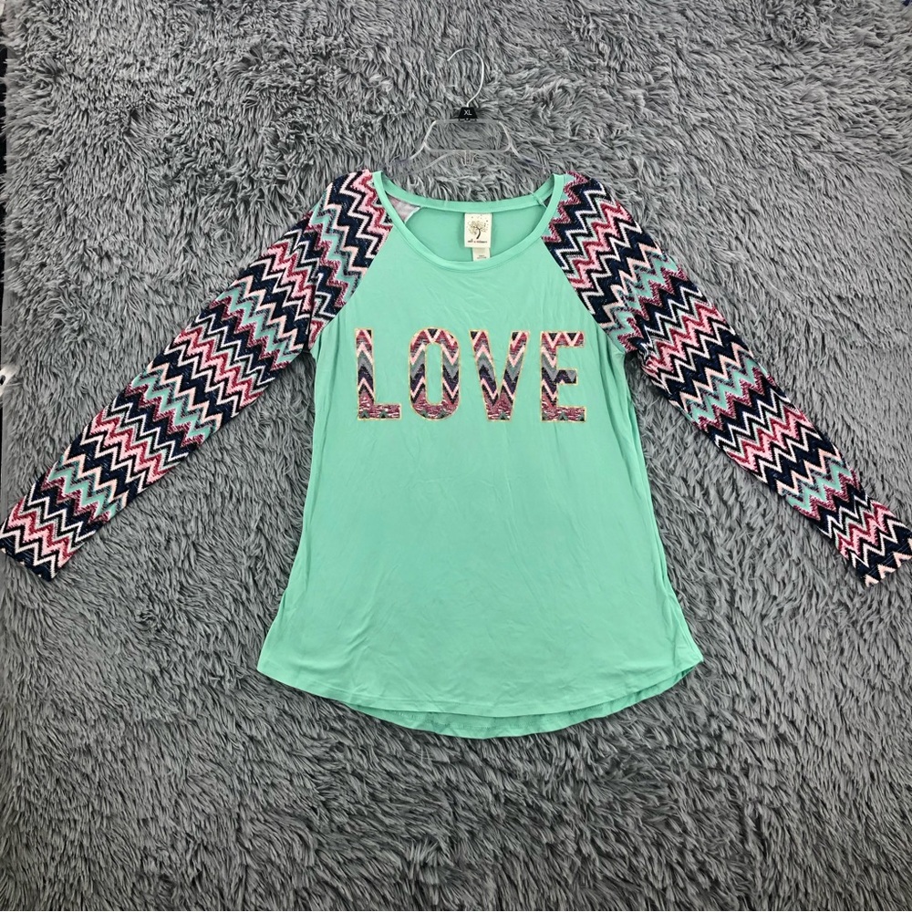 Self Esteem Shirt Womens Large Chevron Long Sleeve Love Soft Cozy